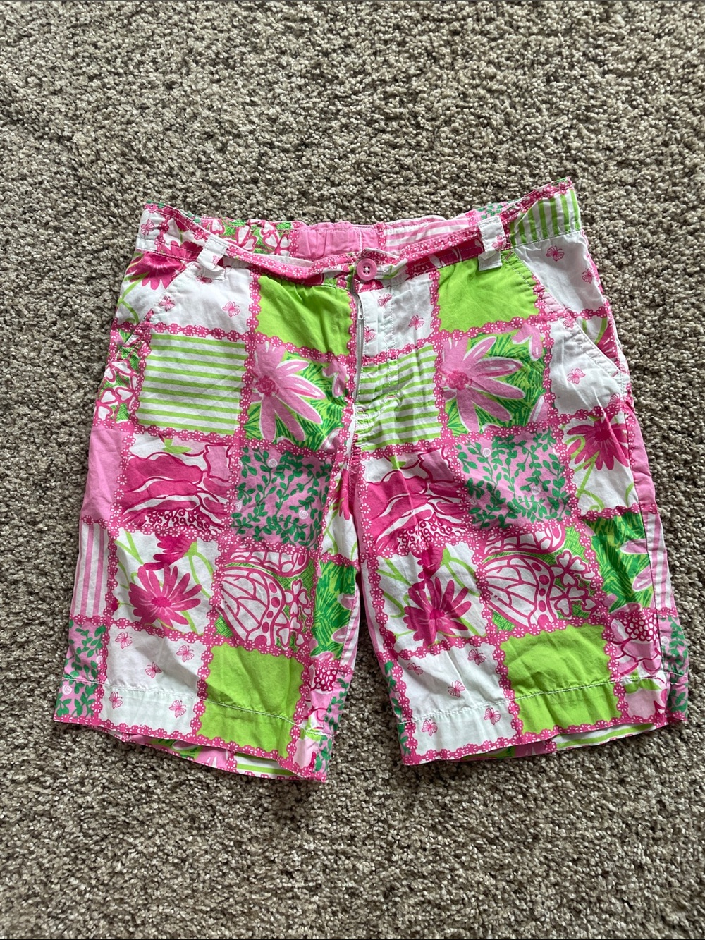 Lilly Pulitzer Pink & Green Patchwork Floral Bermuda Shorts
